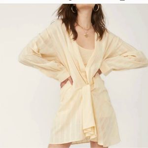 Free People Tara Twist Mini Dress Long Sleeve Buttercream Yellow XL